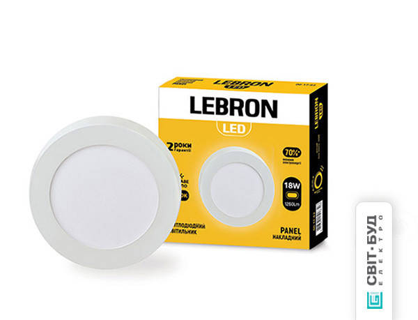 Світлодіодний світильник Lebron L-PRS-1841, 18W, накладної, d-220x36mm, 4100K, 1260Lm, кут 120 °, фото 1