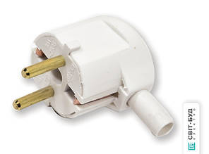 Вилка-євро з заземленням, 16А, біла, латунь