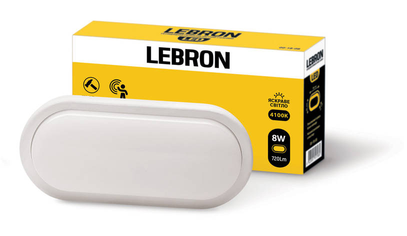 LED світильник з датчиком руху Lebron L-WLO-S, 8W, овал, 4100K, 720Lm, IP54, фото 1