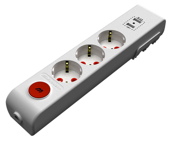 Колодка з заземленням, 3 гнізда, 2 гнучкі USB, зі штор З вимикачем, 16А, Ri-tech, фото 1