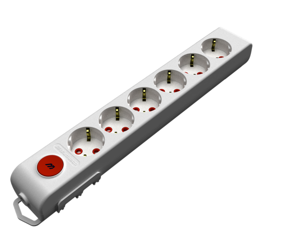 Колодка з заземленням, 6 гнізд, зі шторками, з вимикачем, 16А, Ri-tech, Mutlusan