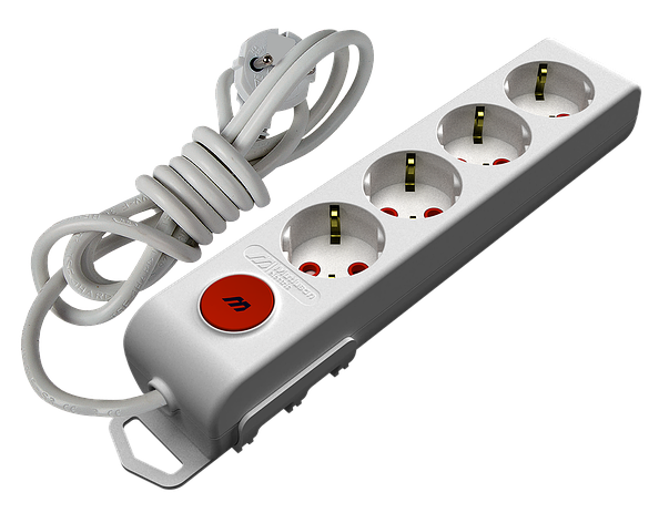 Подовжувач із заземленням, 4 гнізда з шторками, з вимикачем, 5м, 16А, Ri-tech, Mutlusan, фото 1