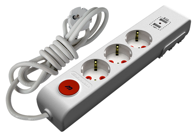 Подовжувач із заземленням, 3 гнізда, 2 USB, зі шторками, з вимикачем, 5м, 16А, Ri-tech, Mutlusan, фото 1