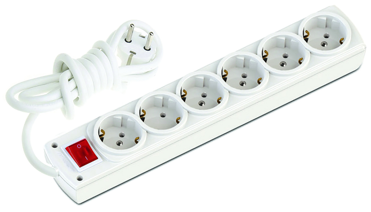 Подовжувач 6 гнізд, 2м, з заземленням, з вимикачем 16А Mutlusan