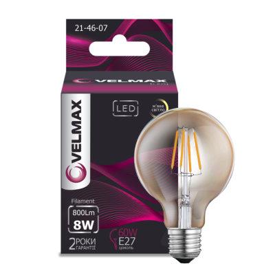 LED лампа филаментная VELMAX V-Filament-Amber-G95, 6W, E27, 2500K, 600Lm