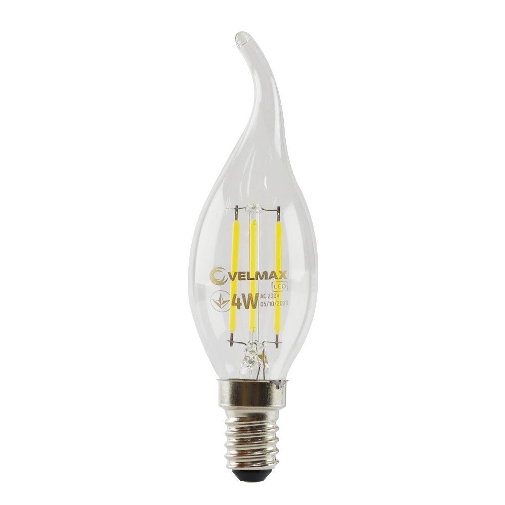LED лампа филаментная VELMAX V-Filament-C37t, 4W, E14, 4100K, 400Lm