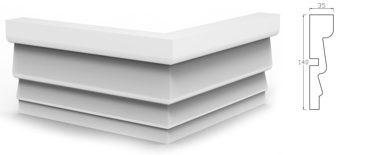 Молдинг фасадний One Decor, розмір 35*140, зовнішній, модель mod 012
