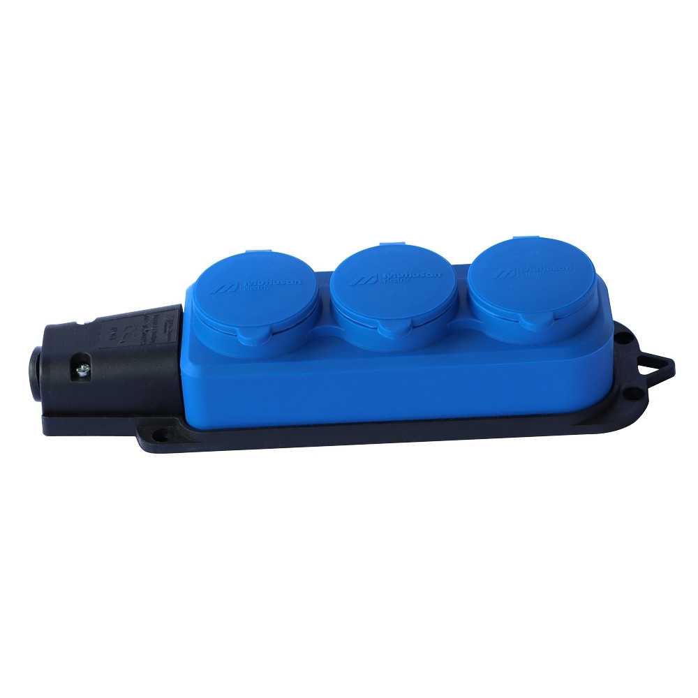 Колодка 3 гнізда з заземленням, 16А, каучук, IP44, синя, Mutlusan