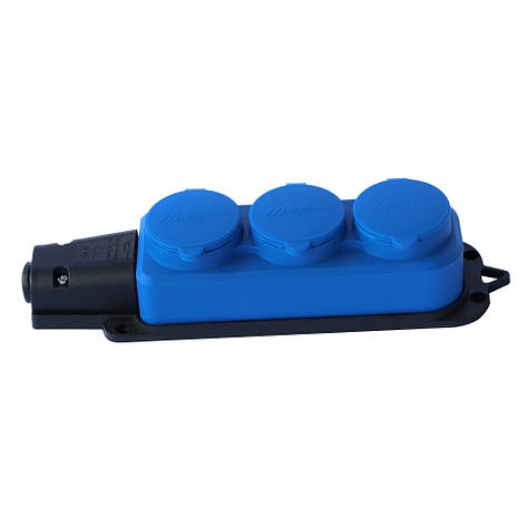 Колодка 3 гнізда з заземленням, 16А, каучук, IP44, синя, Mutlusan, фото 1