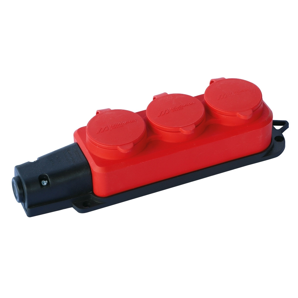 Колодка 3 гнізда з заземленням, 16А, каучук, IP44, червона, Mutlusan