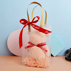 Рушник подарунковий, рушник у вигляді ведмедика, подарунковий набір Рожевий