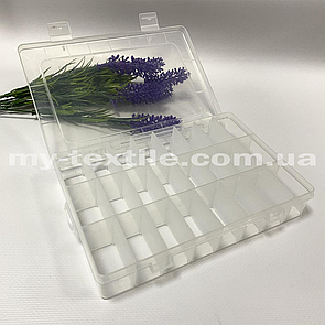 Органайзер пластиковий (контейнер) для зберігання фурнітури і бісеру з кришкою, квадратний 24шт 19/12.5(коробок)