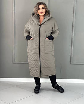 Жіноча зимова подовжена куртка-пальто на силіконі (Батал)