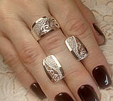 Жіночий срібний набір прикрас із золотими пластинами, набір ювелірний срібний кільце та сережки, фото 2