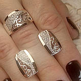 Жіночий срібний набір прикрас із золотими пластинами, набір ювелірний срібний кільце та сережки, фото 3