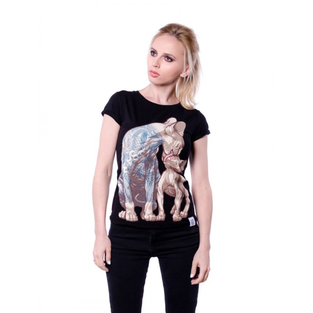 Чорна жіноча футболка з котом в татуюваннях Urbanist, Розмір S, фото 1