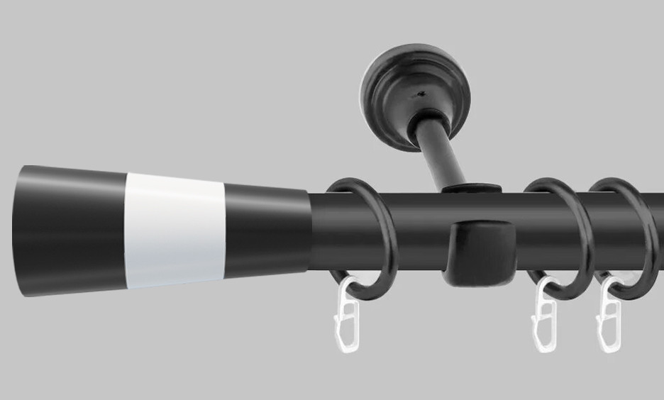 Карниз для штор металевий, однорядний 19 мм, Чорний Валео (чорний+білий)