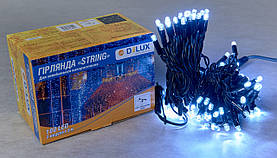 Світлодіодна гірлянда нитка біла на чорному проводі DELUX String 10м 100 LED 20 штук миготливих білих світлодіодів