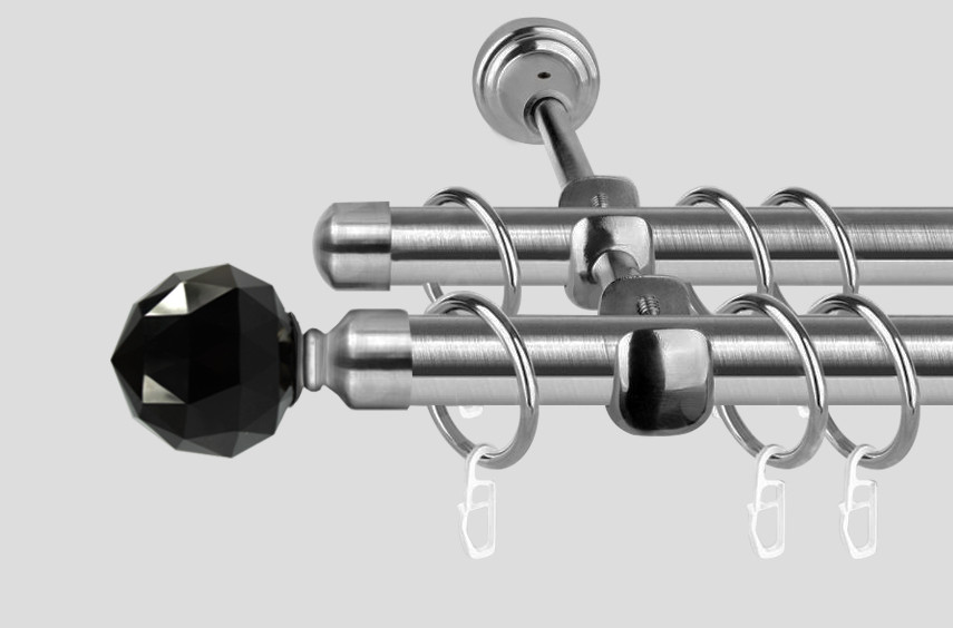 Карниз для штор дворядний металевий 19 мм, Чорний Кристал (комплект)  Сталь