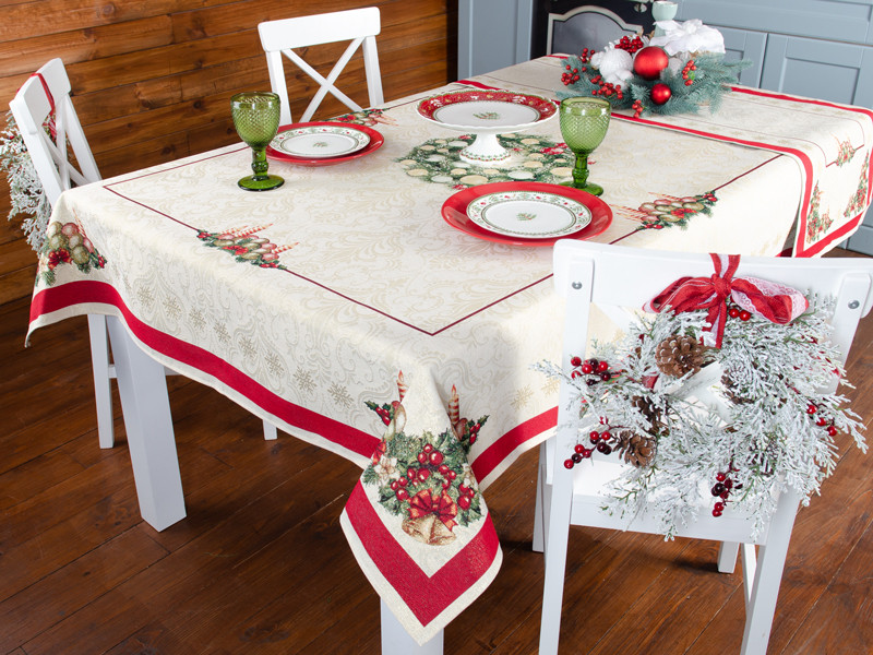 Скатертина гобеленова Новорічна "CORONA NATALE" 260 х 140 см 716-154