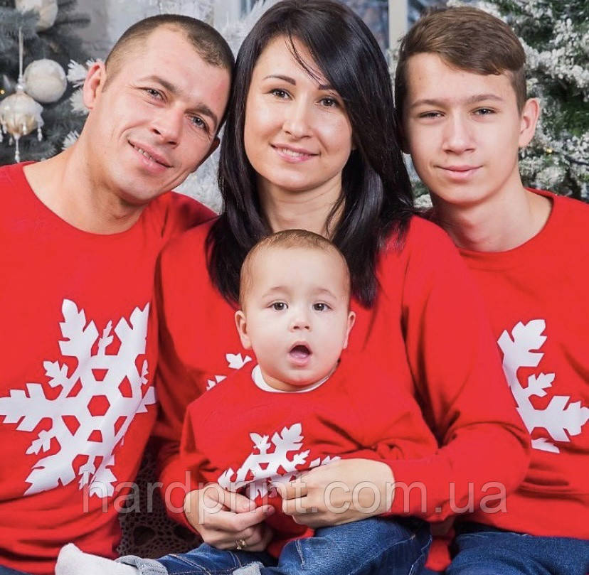 Свитшоты Family look. Толстовки теплі з сніжинками. Новорічні свитшоты, фото 1