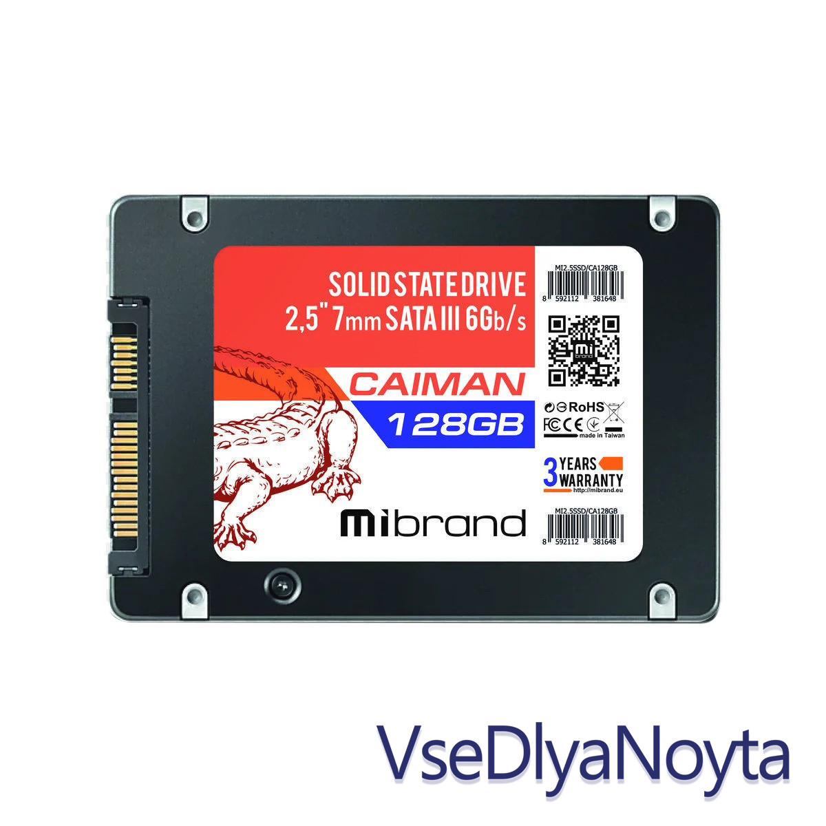 Жорсткий диск 2.5" SSD 128 Gb Mibrand Caiman Series, MI2.5SSD/CA128GB, 3D TLC, SATA-III 6Gb/s, зап/шт. -
