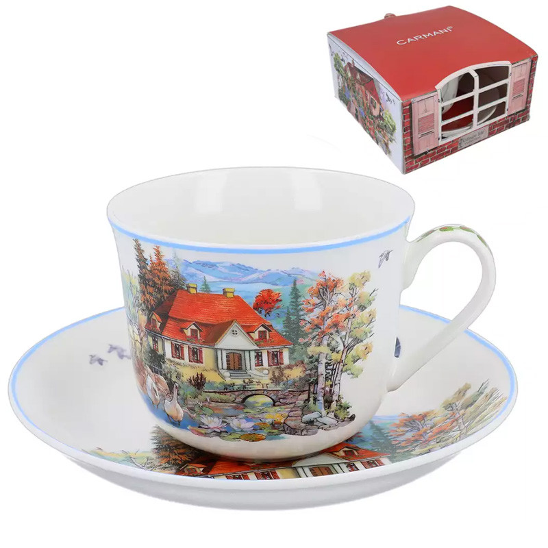 Кружка та блюдце Carmani Village life collection Будинок над ставком, 400 мл(041-0051)