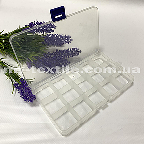 Органайзер пластиковий (контейнер) для зберігання фурнітури і бісеру на 15 осередків 16/10 висота 2 см