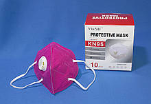 Захисна маска-распіратор KN95 c вугільним фільтром, малинова, сертифікат