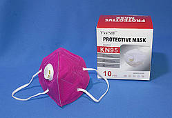 Захисна маска-распіратор KN95 c вугільним фільтром, малинова, сертифікат