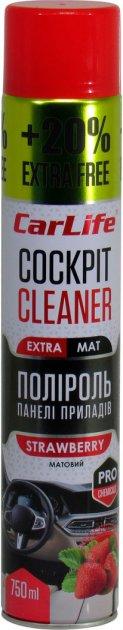 Поліроль панелі приладів CarLife Полуниця. Cockpit Cleaner EXTRA MAT 750ml (24шт/ящ)