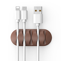 Органайзер для кабелів, силіконовий затискач для дротів, тримач кабелю (коричневий)