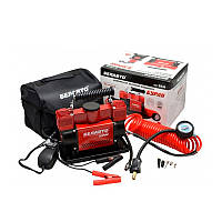 Компресор автомобільний БЕЛАВТО БУРАН двохциліндровий із зажимами АКБ (4шт)