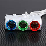 Автомобільний розгалужувач прикурювача D-21 на 3 гнізда + 2 USB 3.1 A, з кнопками ON-OFF (для кожного гнізда), фото 2