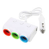 Автомобільний розгалужувач прикурювача D-21 на 3 гнізда + 2 USB 3.1 A, з кнопками ON-OFF (для кожного гнізда), фото 3