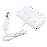 Автомобільний розгалужувач прикурювача D-21 на 3 гнізда + 2 USB 3.1 A, з кнопками ON-OFF (для кожного гнізда), фото 4