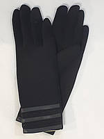 Перчатки 14.02.02.003 женские матерчатые утеплённые чёрные с декоративными нашивками и стразами