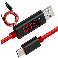 USB кабель Type C 3 А быстрая зарядка с тестером тока и напряжения #100225