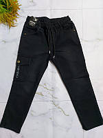 Плотные черные джинсы на резинке для мальчиков 8-12 лет