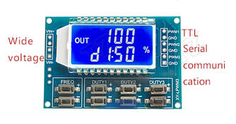 Триканальний модуль генератора сигналів із ШІМ із зображенням параметрів на LCD-дисплеї