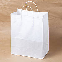 Готовые бумажные пакеты белые с ручками 320*150*380 мм Белые Крафт пакеты с плоским дном