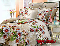 Светлый постельный семейный набор хлопкового белья с принтом больших белых цветов из Бязи Gold Черешенка