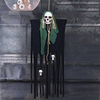 🔥 Декор для хеллоуїна Примарний Череп (125см) чорний з темно зеленим 10092
