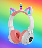 Бездротові Bluetooth-навушники Єдиноріг з котячими вушками та ріжком (рога єдинорога) STN-27 з LED-підсвіткою, фото 2