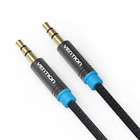 AUX аудио кабель Vention Audio 3.5 мм Cotton Braided в хлопковой оплетке 2 м Black (P350AC200-B-M)