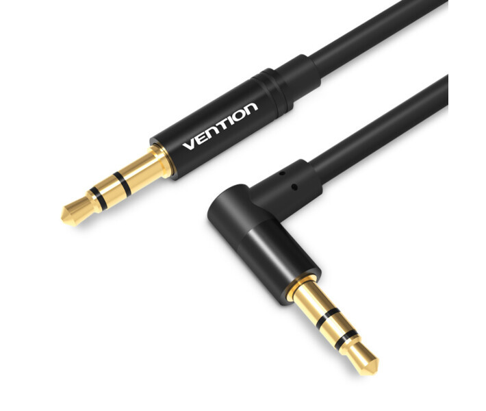 AUX аудіо кабель 3.5 мм з кутовим коннектором Vention F/F 90° Градусів gold-plated 1 м Black (BAKBF-T)
