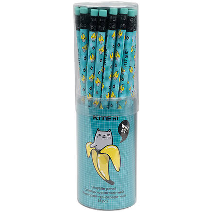 Олівець графітний з ластиком Bananas, 36 шт., тубус, фото 1