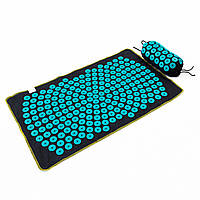 Масажний акупунктурний мат-килимок для йоги + валик для масажу спини/шиї/ніг/тіла OSPORT Yoga Relax (apl-012) Чорно-бірюзовий