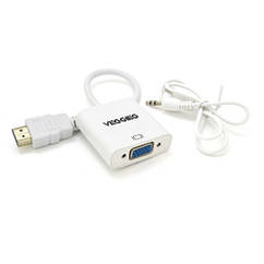 Конвертер VEGGIEG H-V2W HDMI (тато) на VGA(мама) + Audio, 25cm, White, Пакет