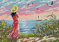 Алмазная вышивка " Девушка у моря " пляж, чайки, берег, корабль, полная выкладка, мозаика 5d наборы 31x41 см
